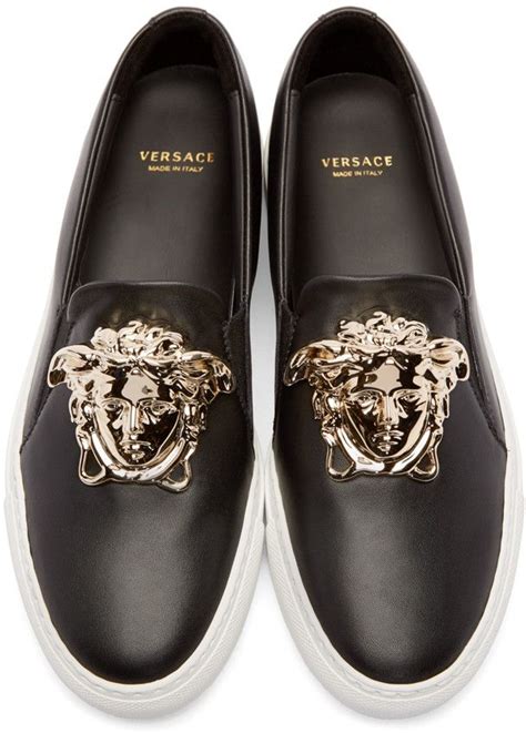 versace collection logo plaque slip-on leather sneakers|Versace sneakers white label.